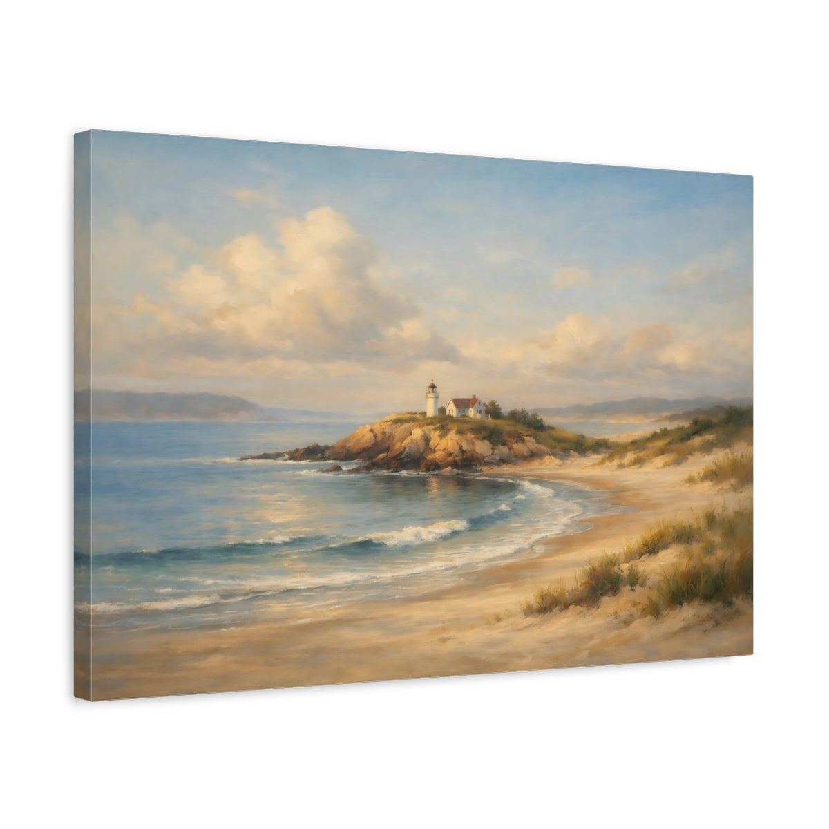 Side Mockup 3. Nature Lighthouse Coastal Lighthouse shown as stretched canvas wall art