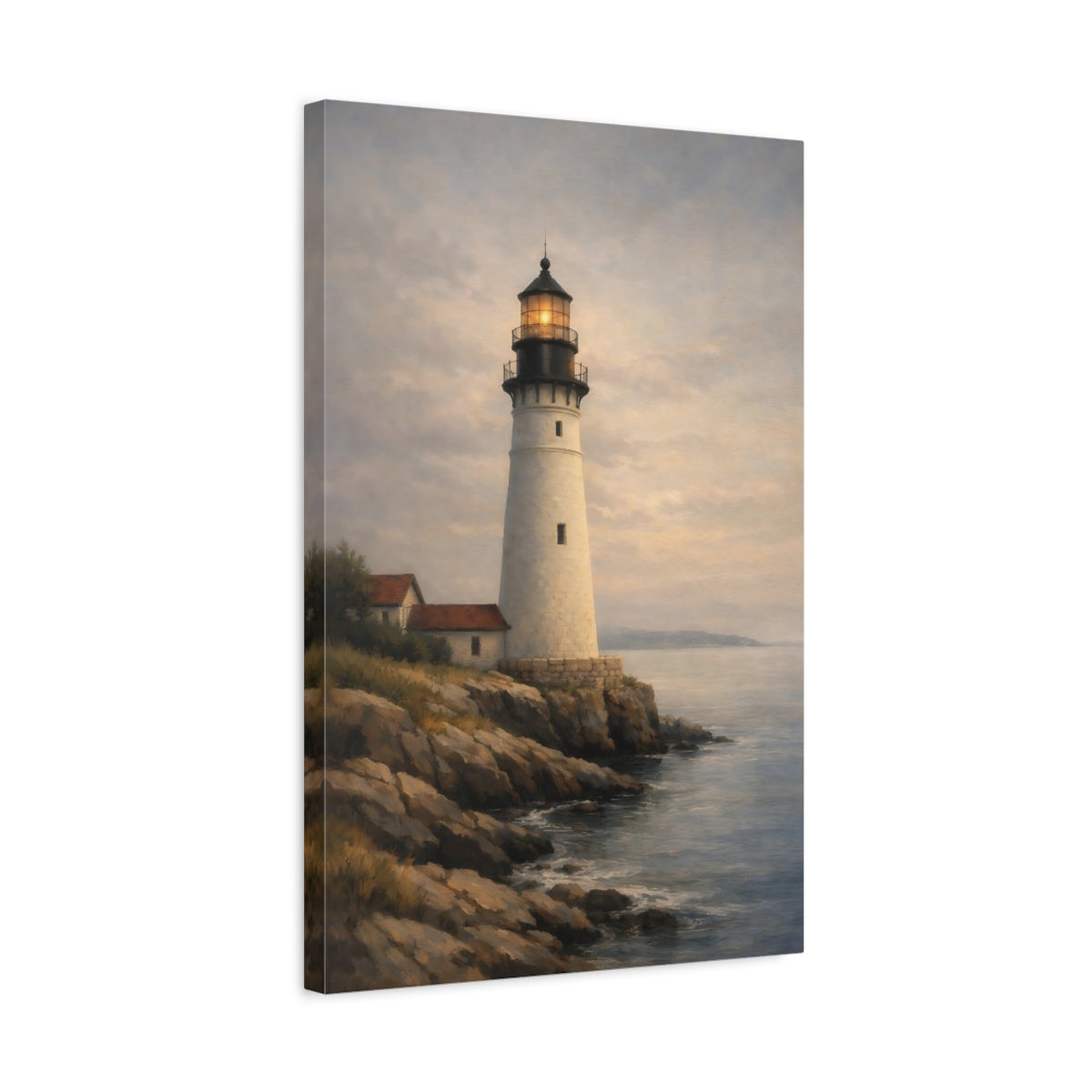 Side Mockup 3. Nature Lighthouse Coastal Lighthouse shown as stretched canvas wall art