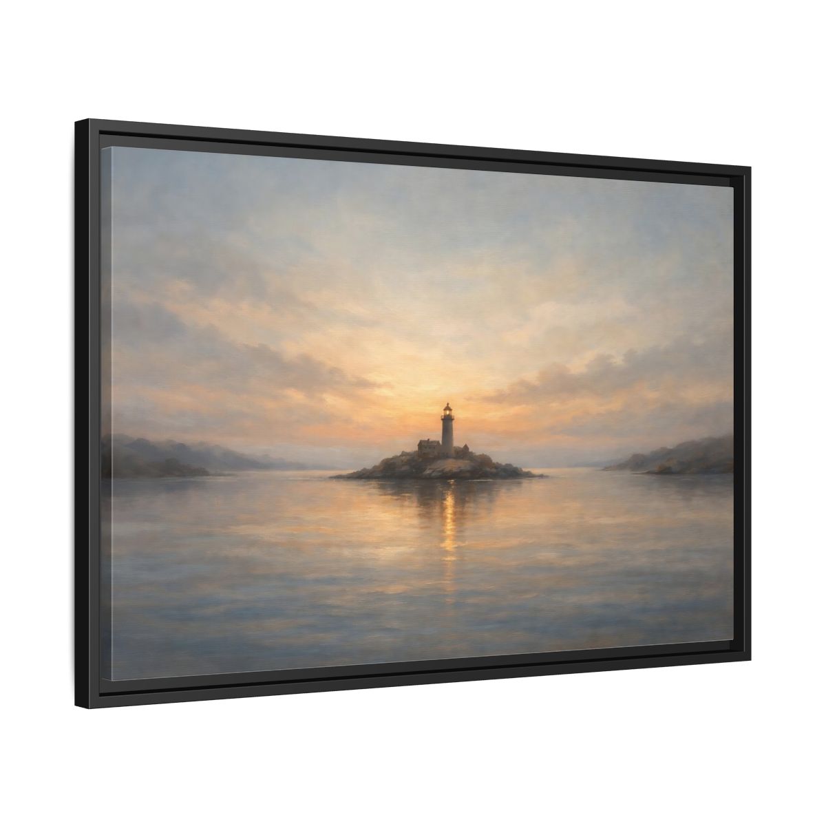 Side Mockup 14. Nature Lighthouse Lighthouse Sunset shown as stretched canvas wall art