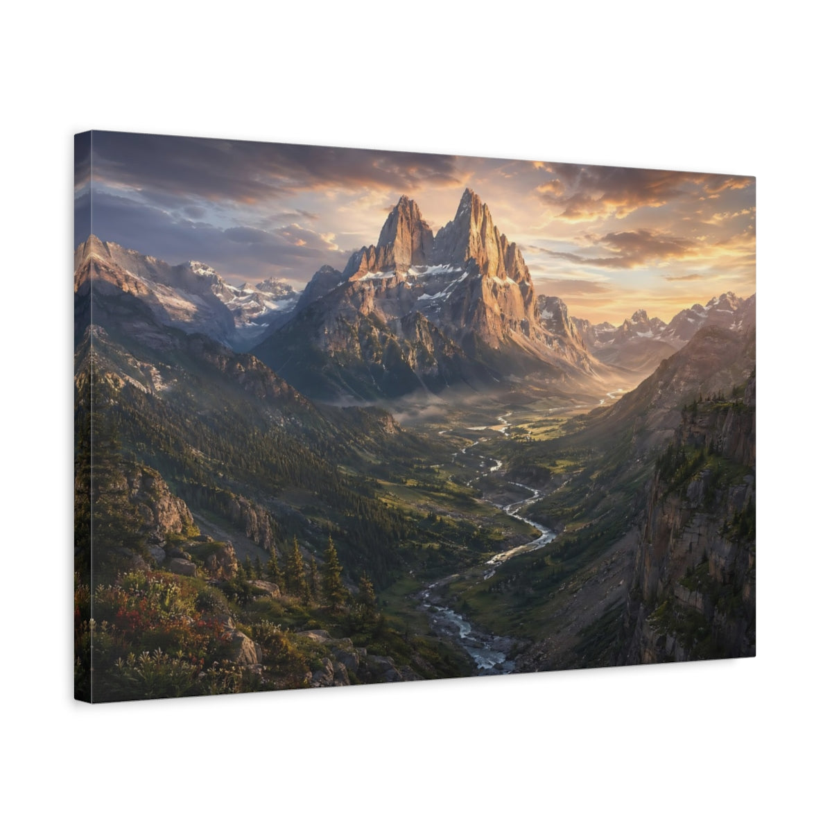 Side Mockup 3. Nature Majestic Mountain Mountain Valley shown as stretched canvas wall art