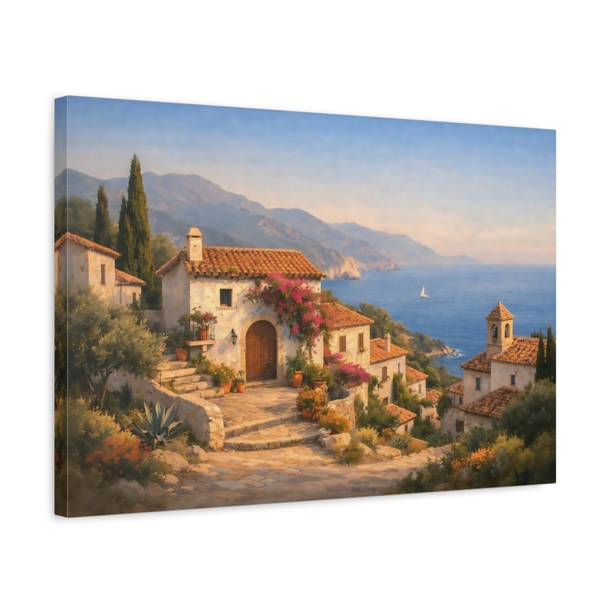 Nature Mediterranean Houses Coastal Village - Canvas Wall Art Print - YesArtYes
