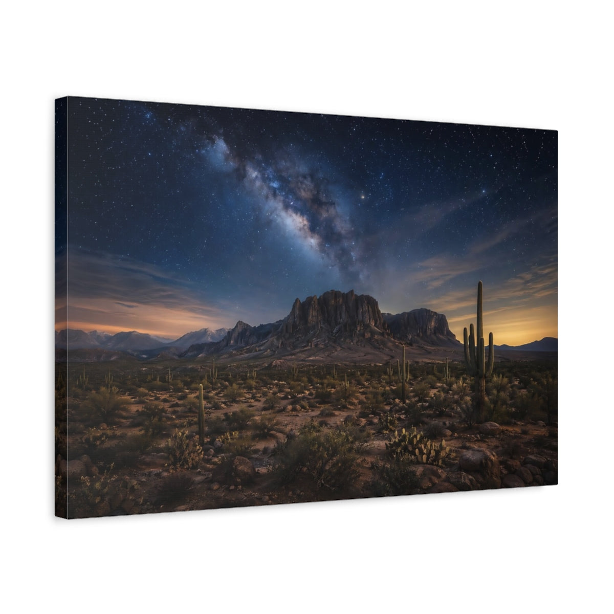 Side Mockup 3. Nature Milky Way Blue Desert Sky shown as stretched canvas wall art