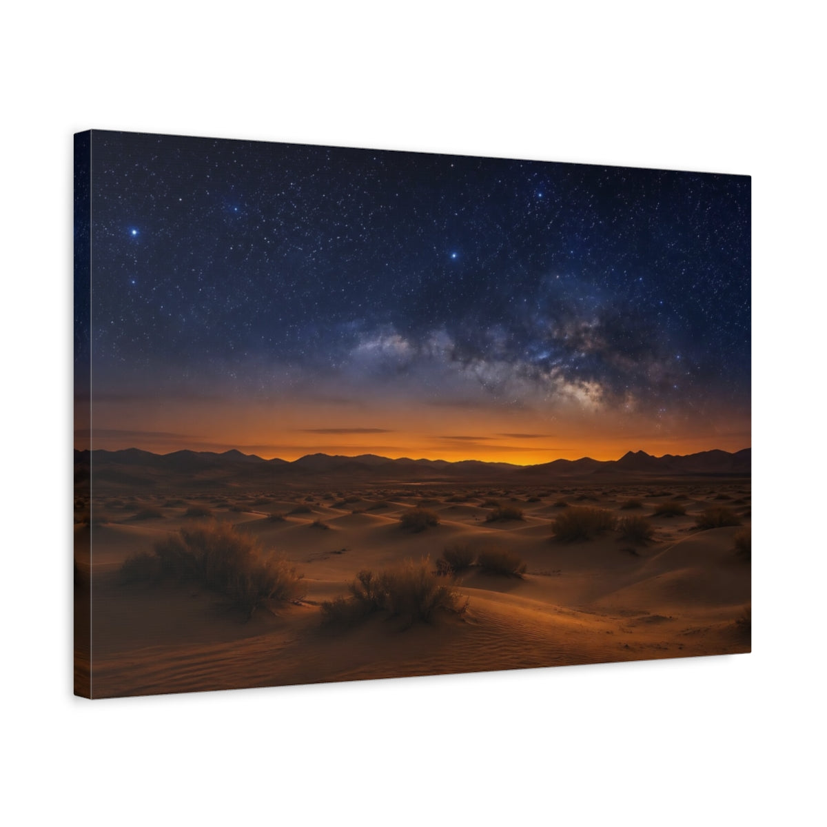 Side Mockup 3. Nature Milky Way Desert Night Sky shown as stretched canvas wall art