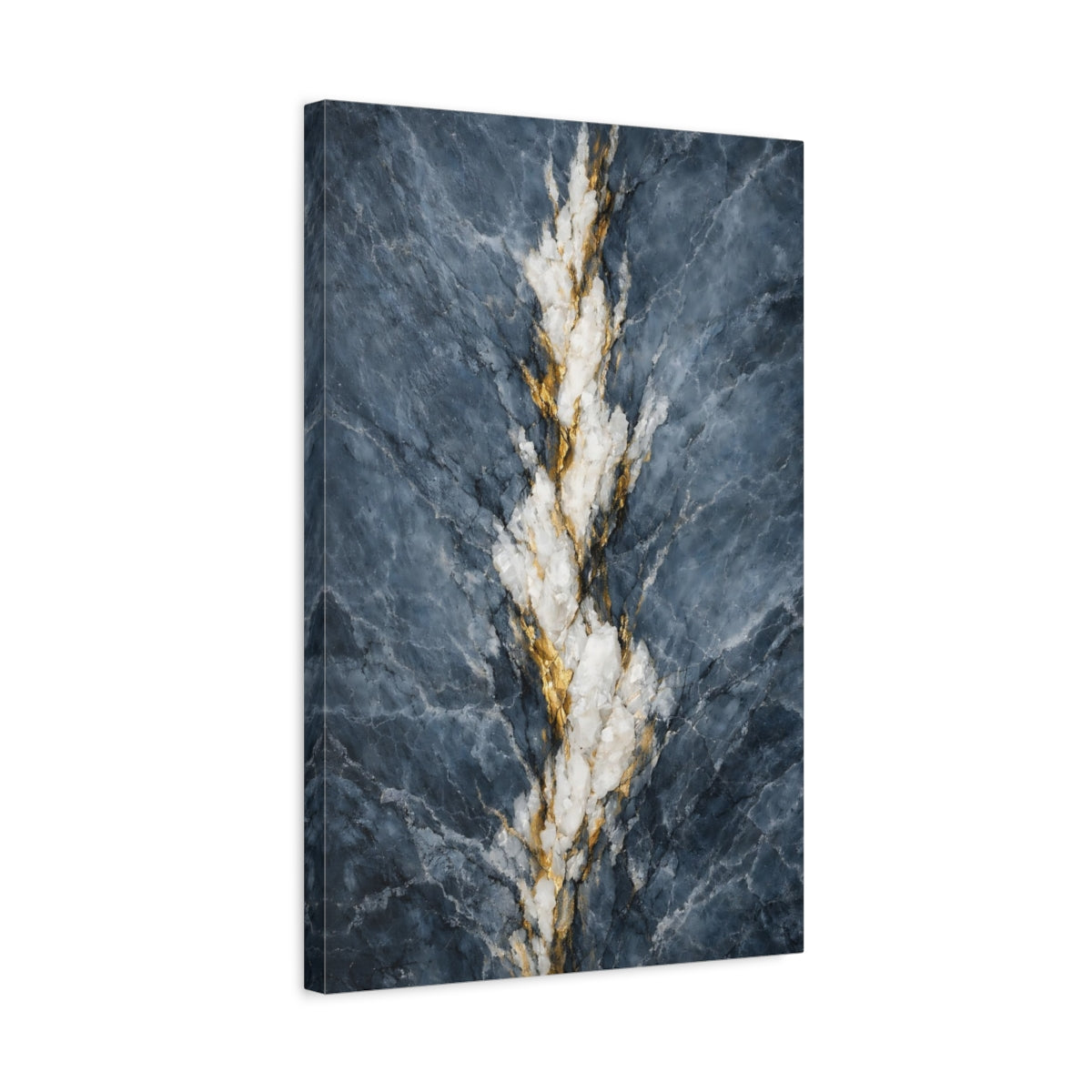 Side Mockup 3. Nature Mineral Vein Blue Gold Marble shown as stretched canvas wall art