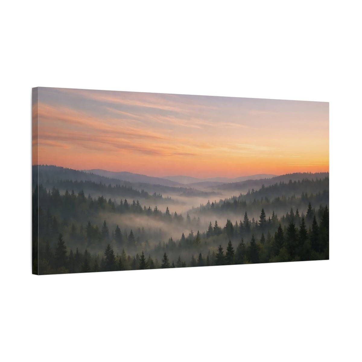 Nature Misty Forest Mist Sunrise - Canvas Wall Art Print - YesArtYes