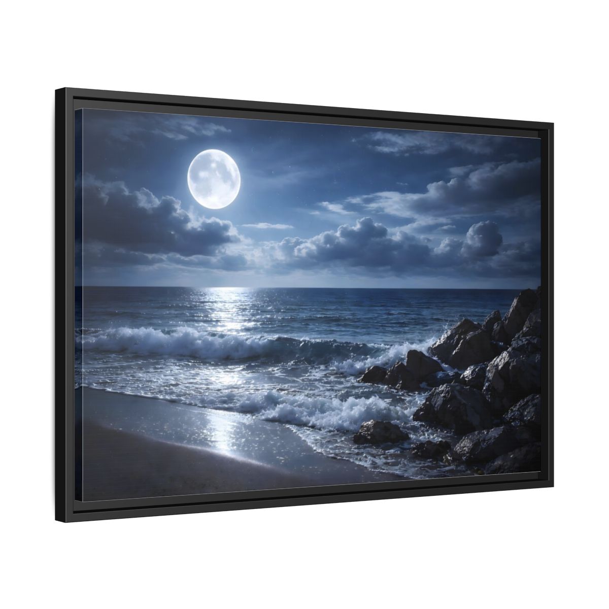 Side Mockup 14. Nature Moonlit Ocean Moonlit Ocean shown as stretched canvas wall art