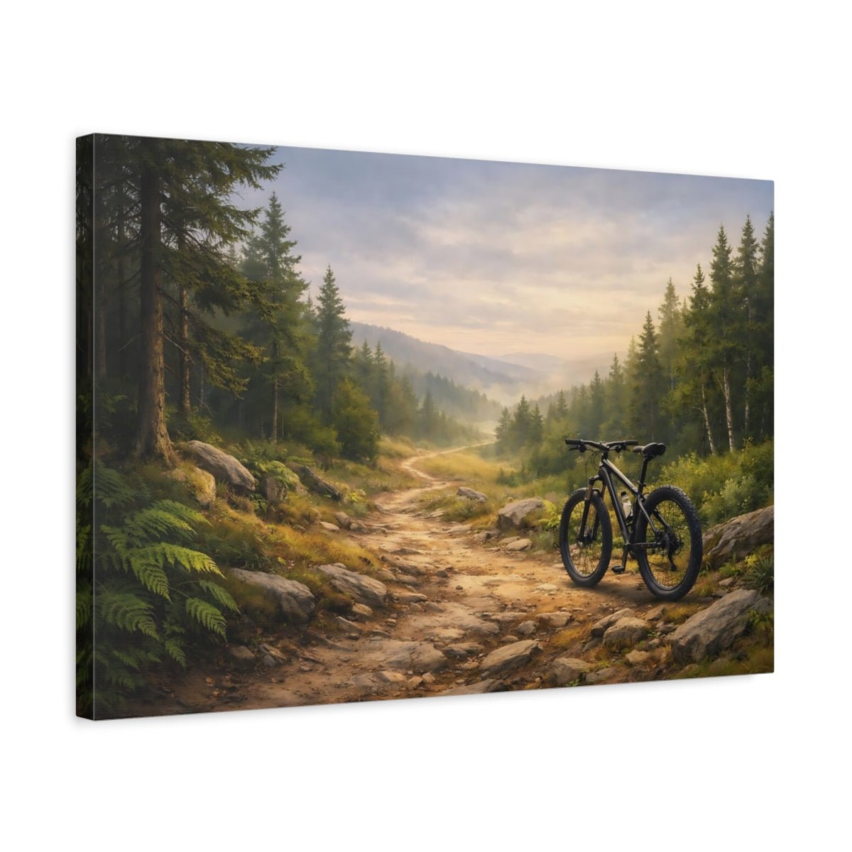 Nature Mountain Bike Green Forest - Canvas Wall Art Print - YesArtYes