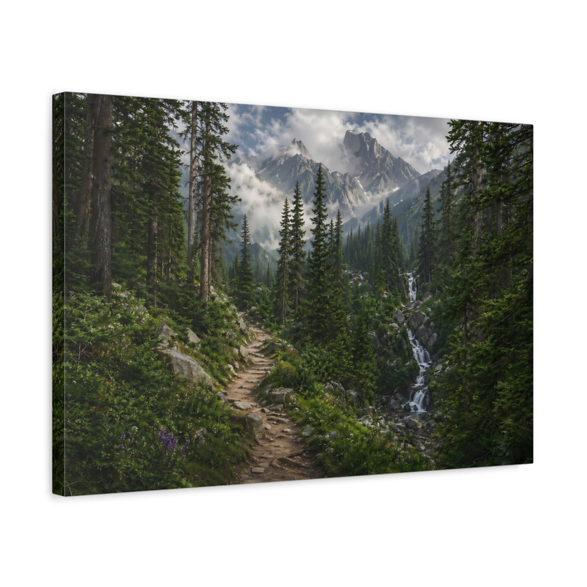 Side Mockup 3. Nature Mountain Forest Green Mountain Forest shown as stretched canvas wall art