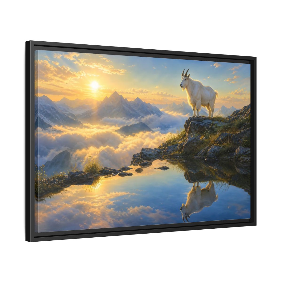 Side Mockup 14. Nature Mountain Goat Mountain Goat Sunset shown as stretched canvas wall art