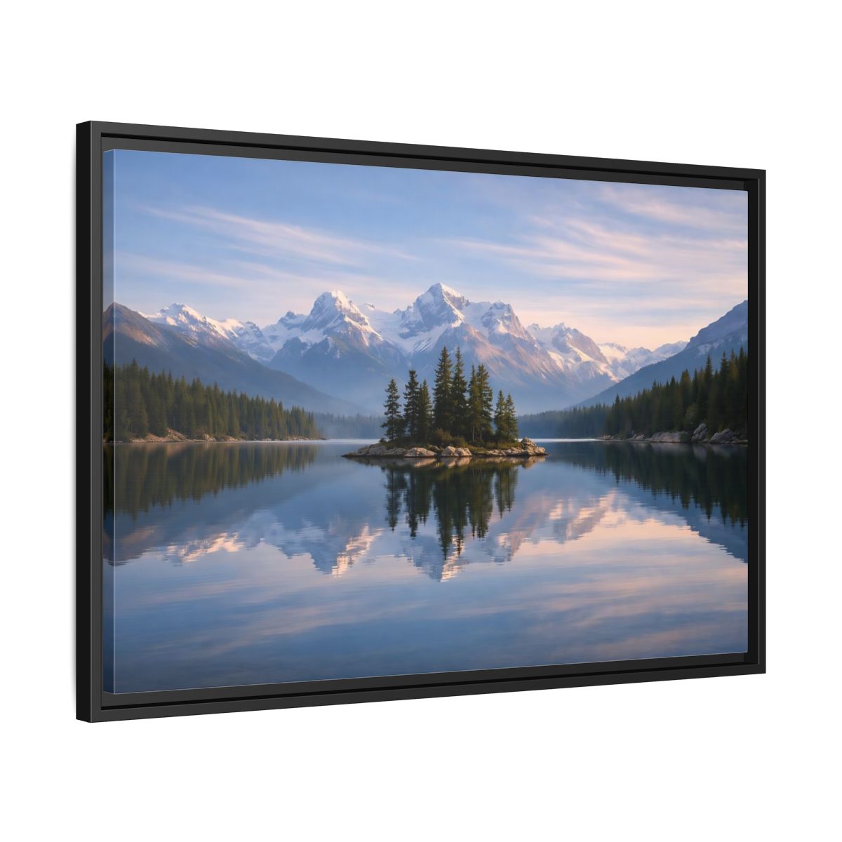 Side Mockup 14. Nature Mountain Lake Blue Mountain Lake shown as stretched canvas wall art