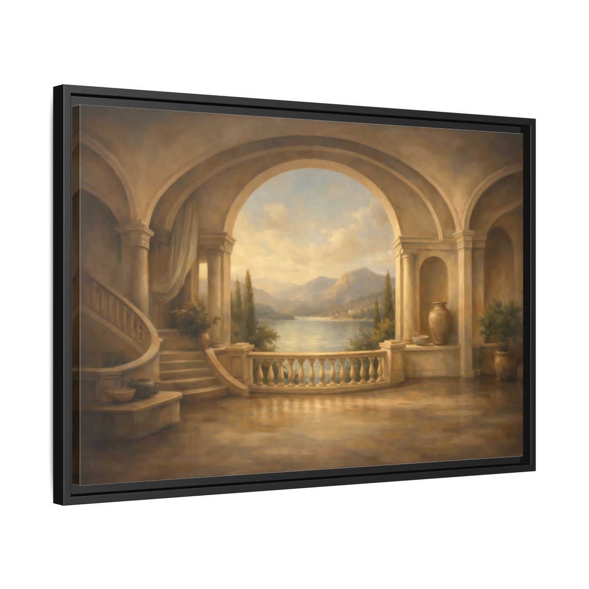 Side Mockup 14. Nature Mountain Lake Earthy Blue shown as stretched canvas wall art