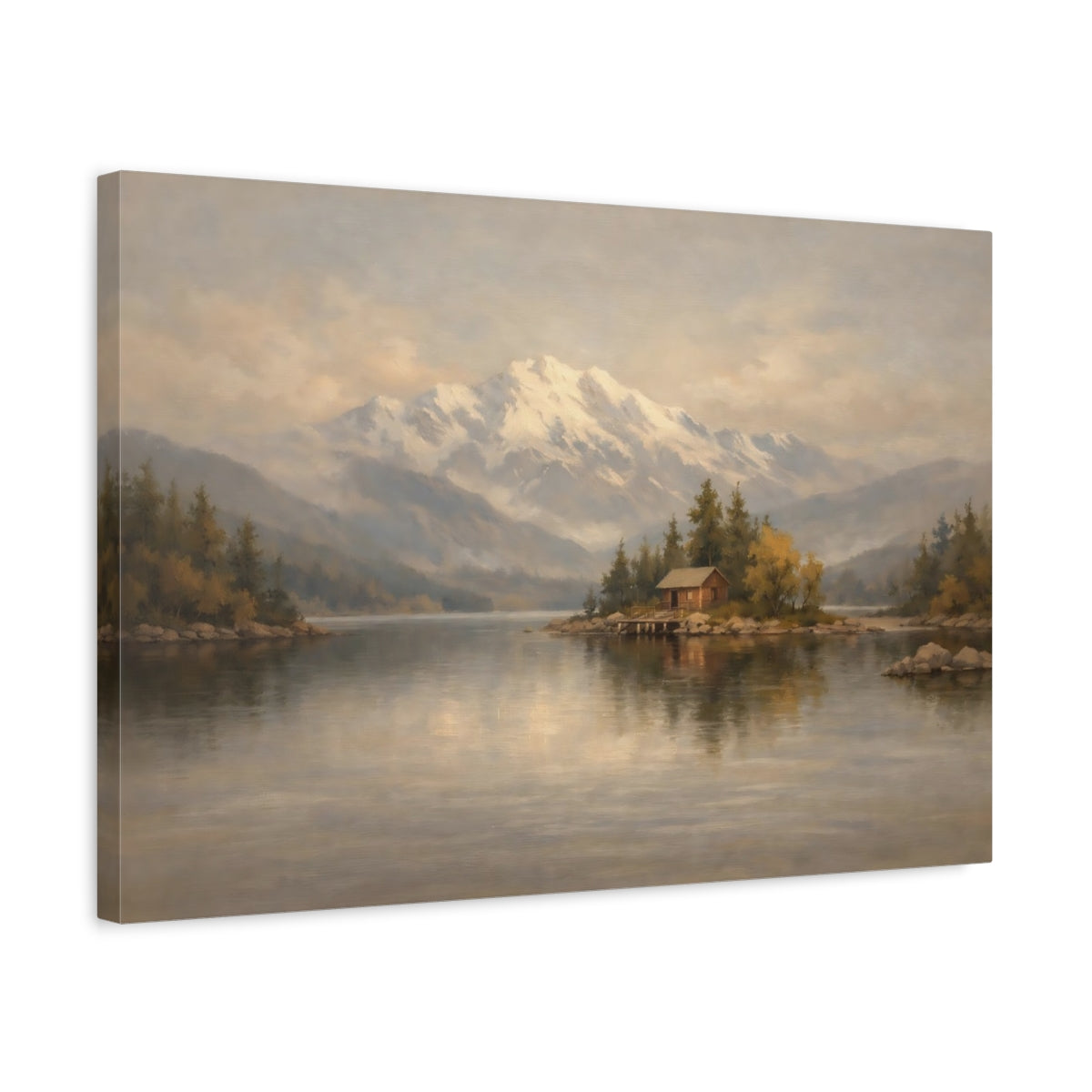 Side Mockup 3. Nature Mountain Lake Earthy Landscape shown as stretched canvas wall art