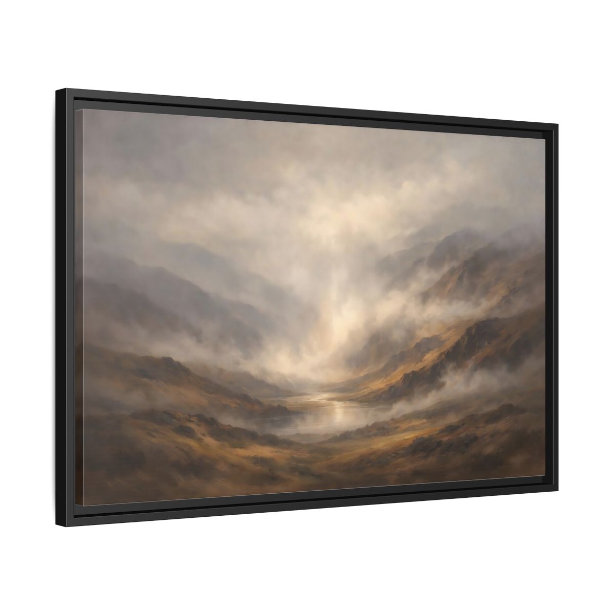 Side Mockup 14. Nature Mountain Landscape Brown And Gray shown as stretched canvas wall art