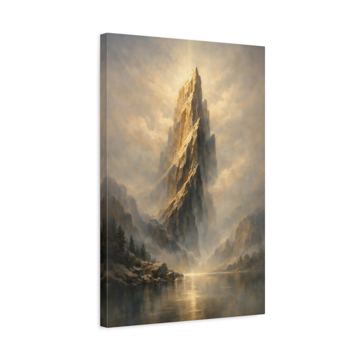 Side Mockup 3. Nature Mountain Peak Golden Mountain Landscape shown as stretched canvas wall art