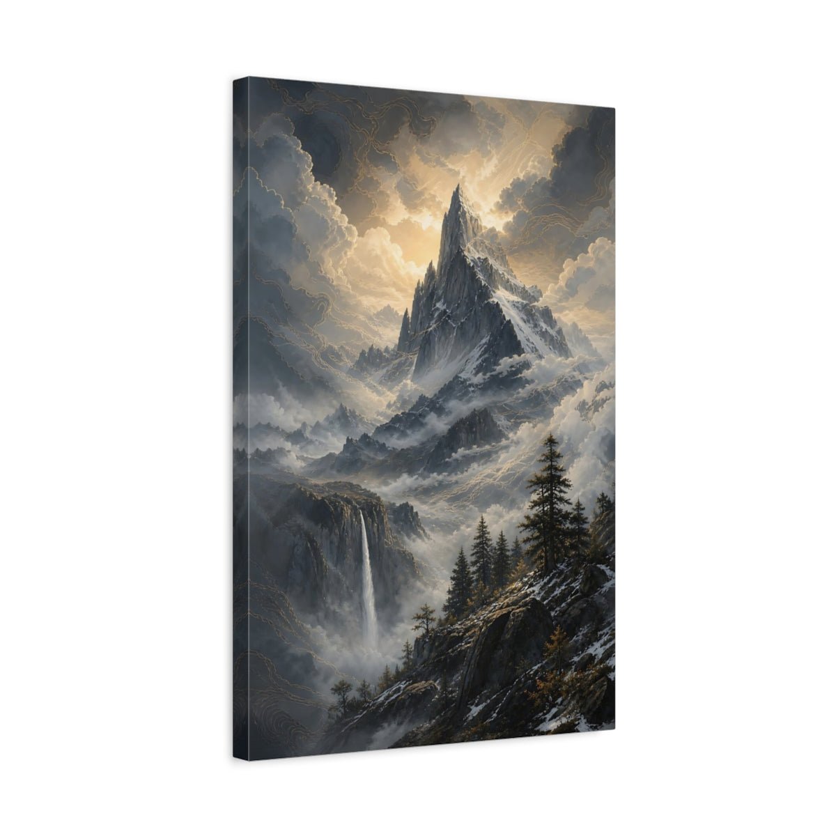 Nature Mountain Peak Grey And Gold Canvas Wall Art Print – Living Room Decor, Above Couch - YesArtYes