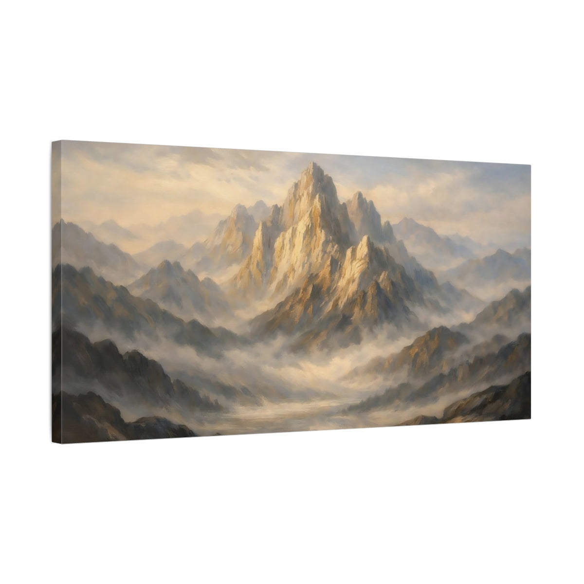 Side Mockup 2. Nature Mountain Range Golden Mountains shown as stretched canvas wall art
