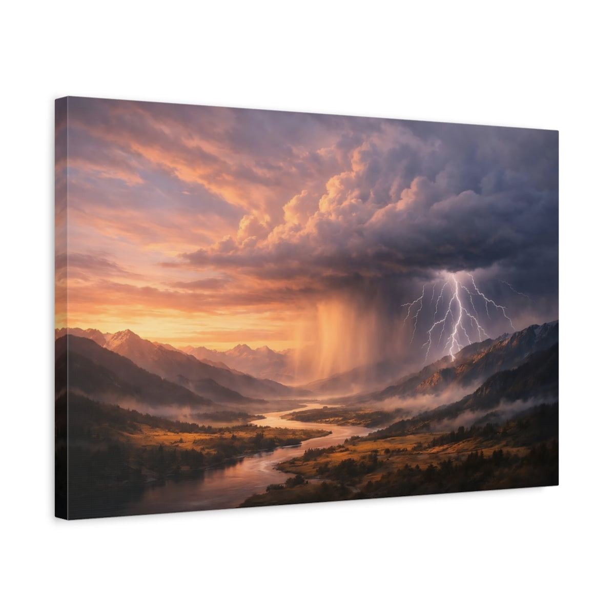 Side Mockup 3. Nature Mountain Storm Dramatic Storm shown as stretched canvas wall art