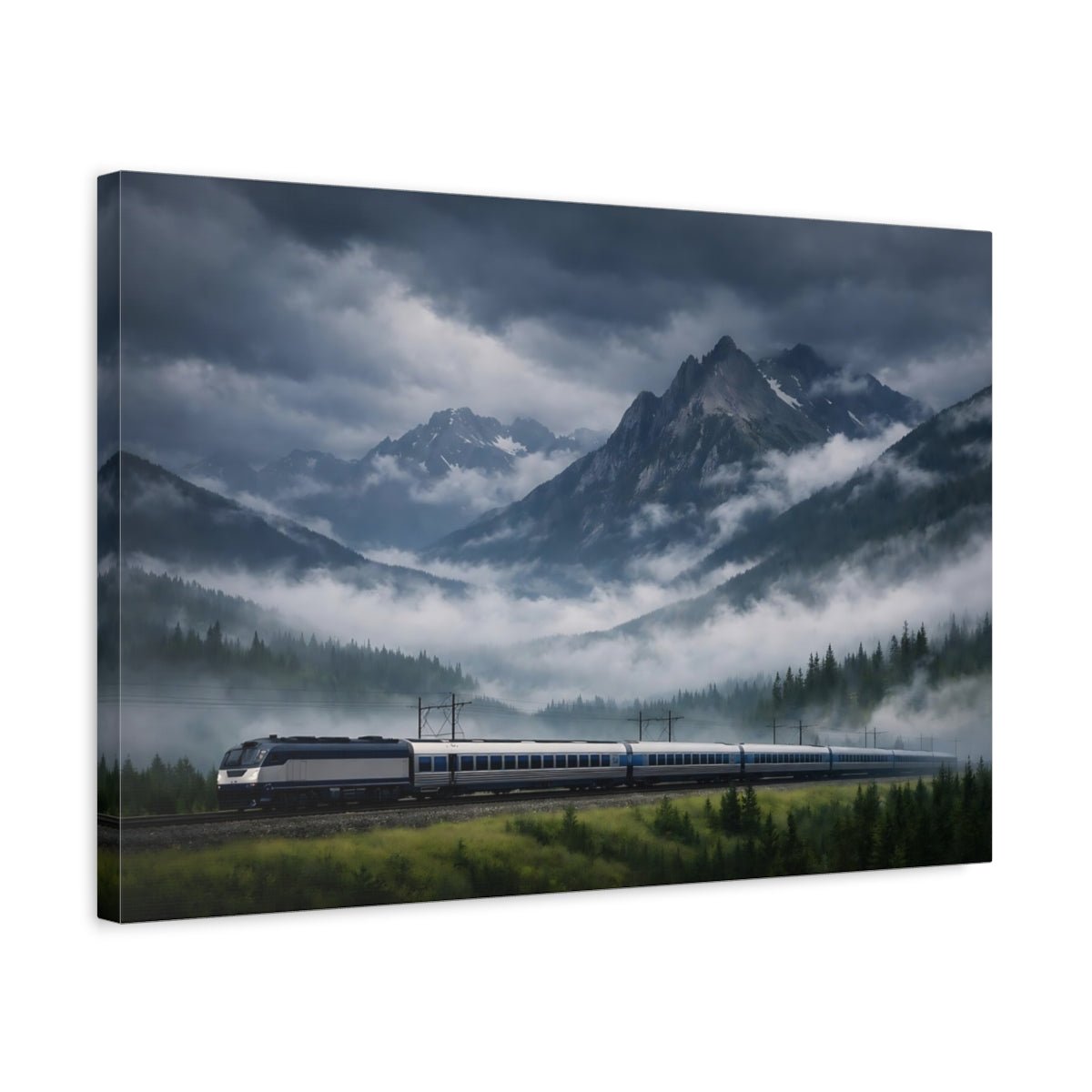 Nature Mountain Train Dark Landscape - Canvas Wall Art Print - YesArtYes