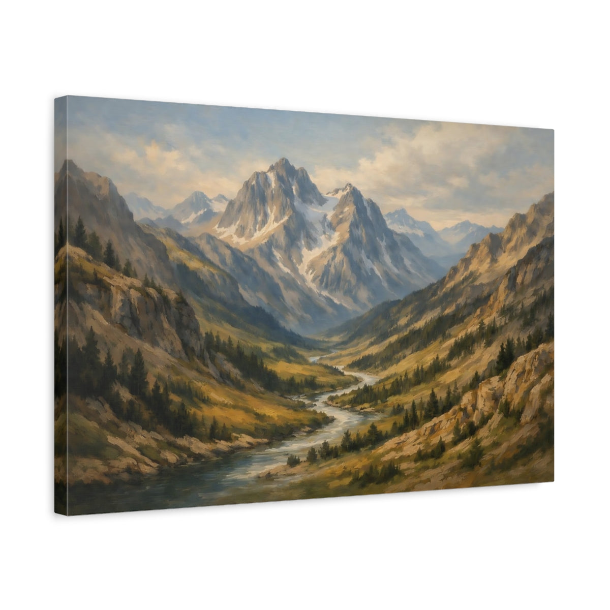 Side Mockup 3. Nature Mountain Valley Mountain Landscape shown as stretched canvas wall art