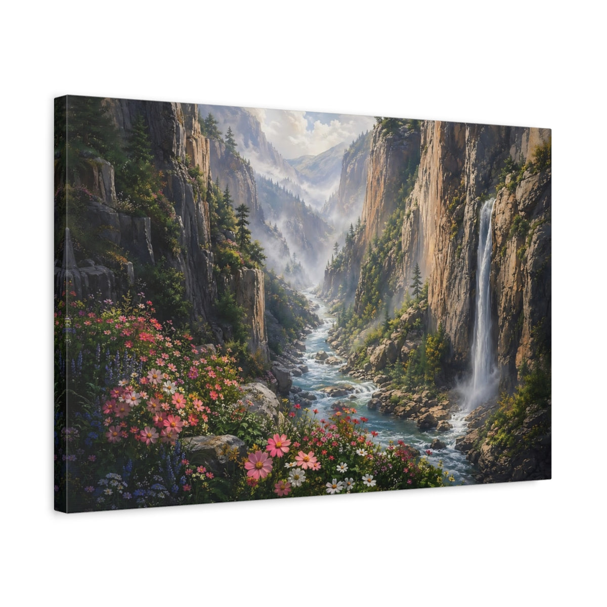Side Mockup 3. Nature Mountain Valley Lush Green Valley shown as stretched canvas wall art