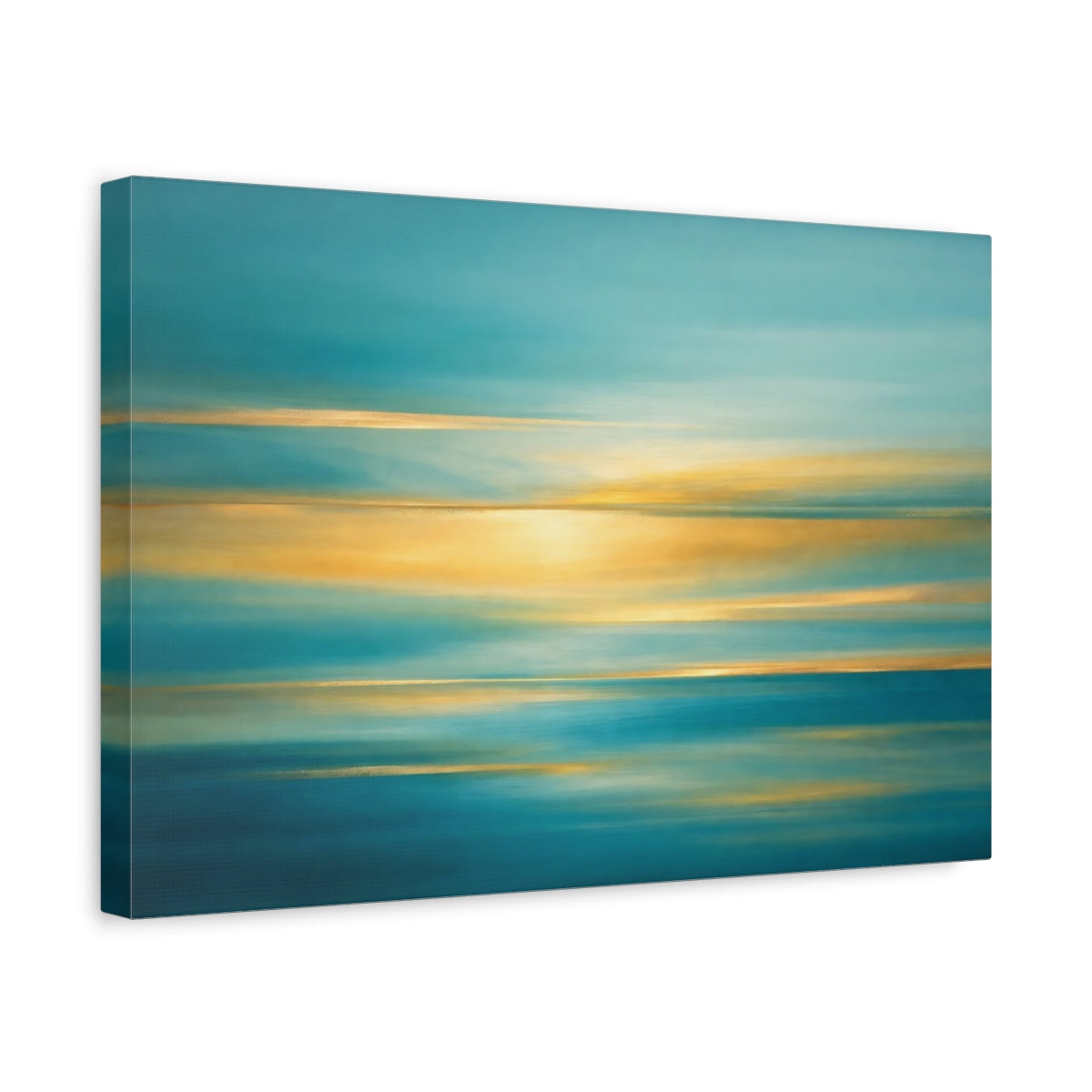 Side Mockup 4. Nature Ocean Horizon Teal And Gold shown as stretched canvas wall art