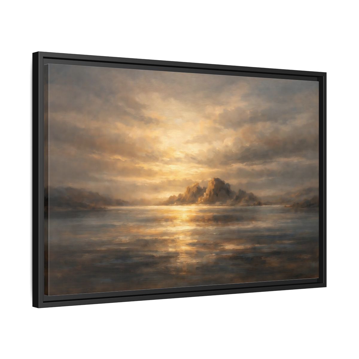 Side Mockup 14. Nature Ocean Islands Golden Seascape shown as stretched canvas wall art