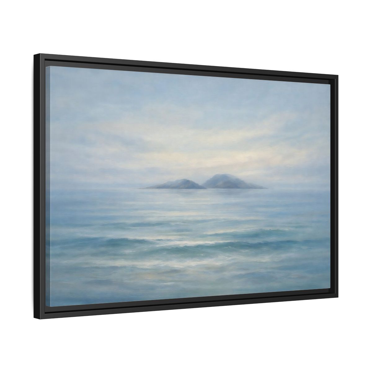 Side Mockup 14. Nature Ocean Islands Misty Ocean shown as stretched canvas wall art