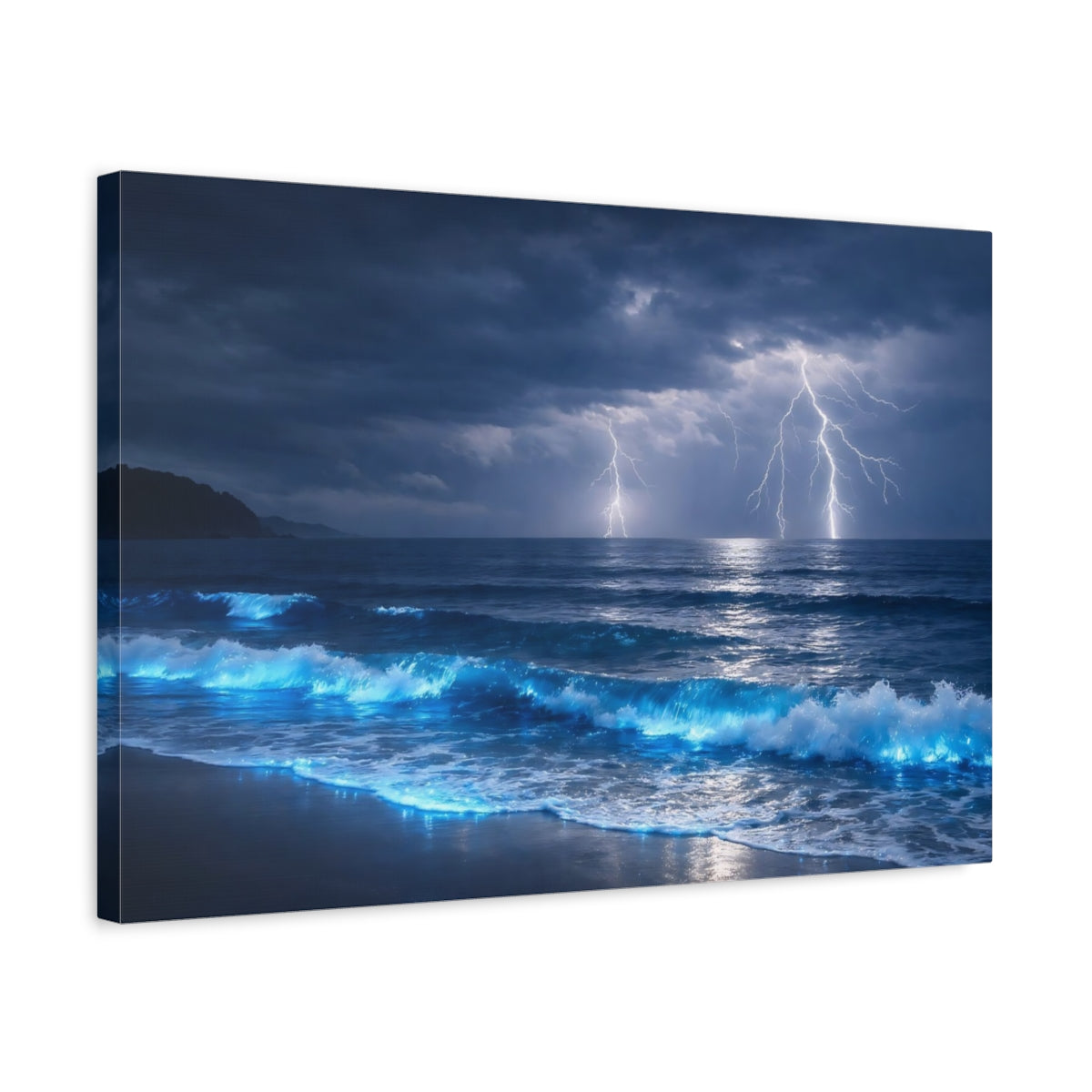 Side Mockup 3. Nature Ocean Storm Stormy Ocean shown as stretched canvas wall art