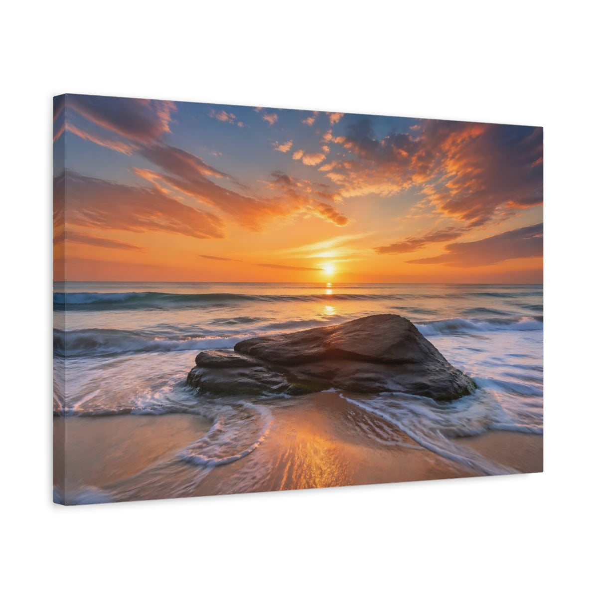 Side Mockup 3. Nature Ocean Sunset Orange And Blue shown as stretched canvas wall art