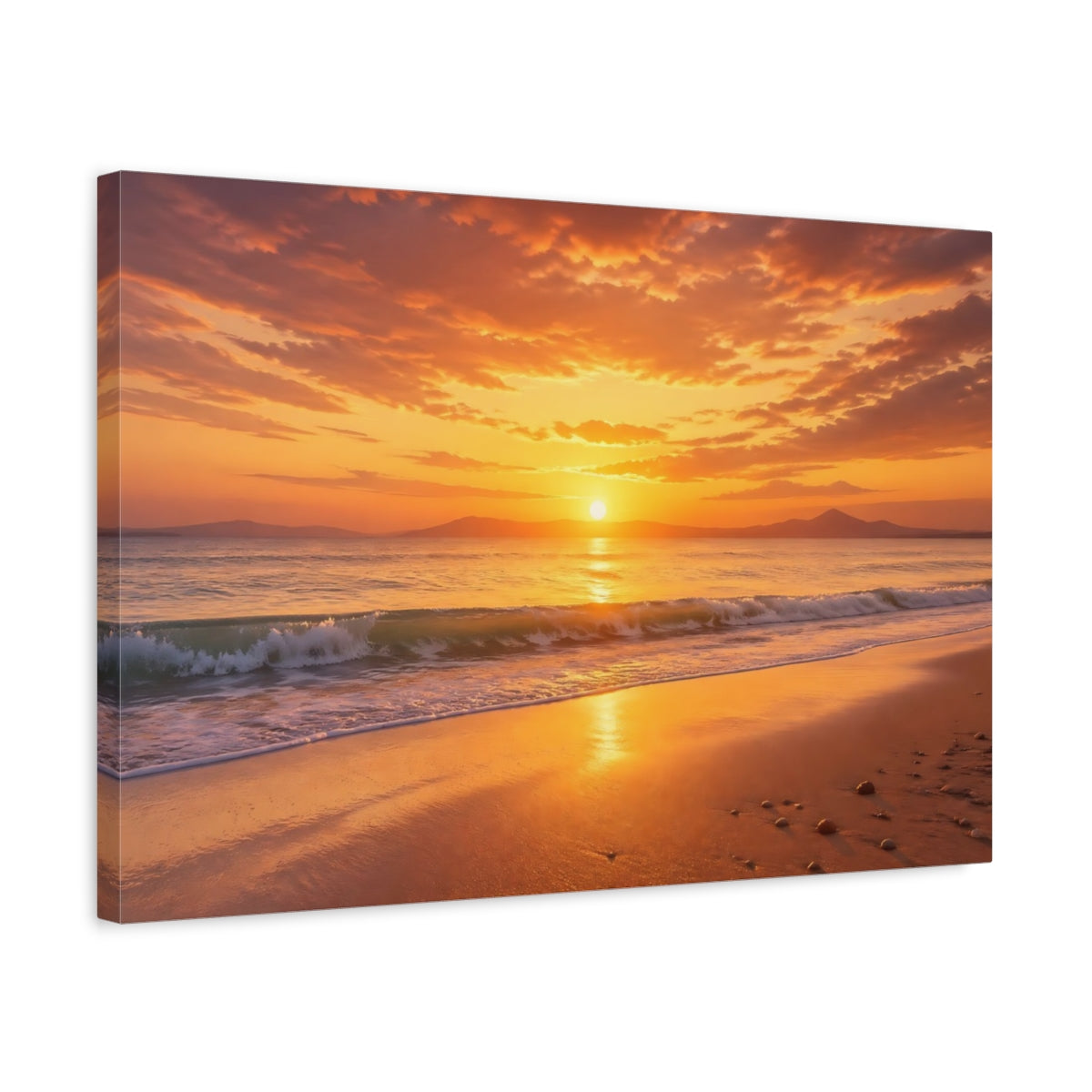 Side Mockup 3. Nature Ocean Sunset Orange And Gold shown as stretched canvas wall art