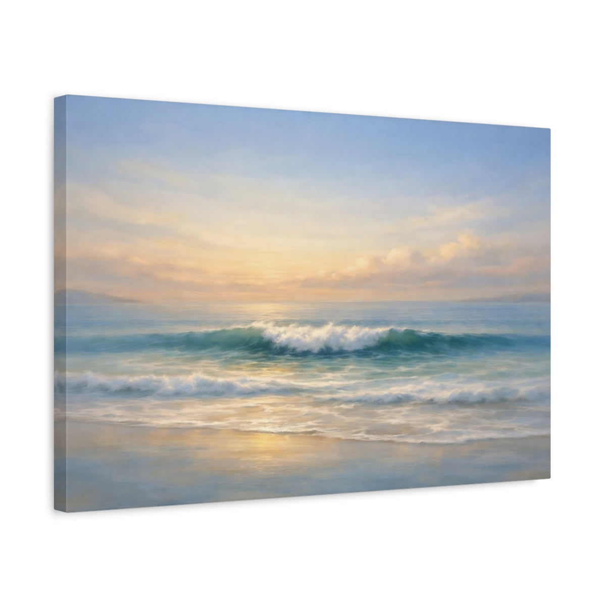 Side Mockup 3. Nature Ocean Wave Ocean Sunset shown as stretched canvas wall art