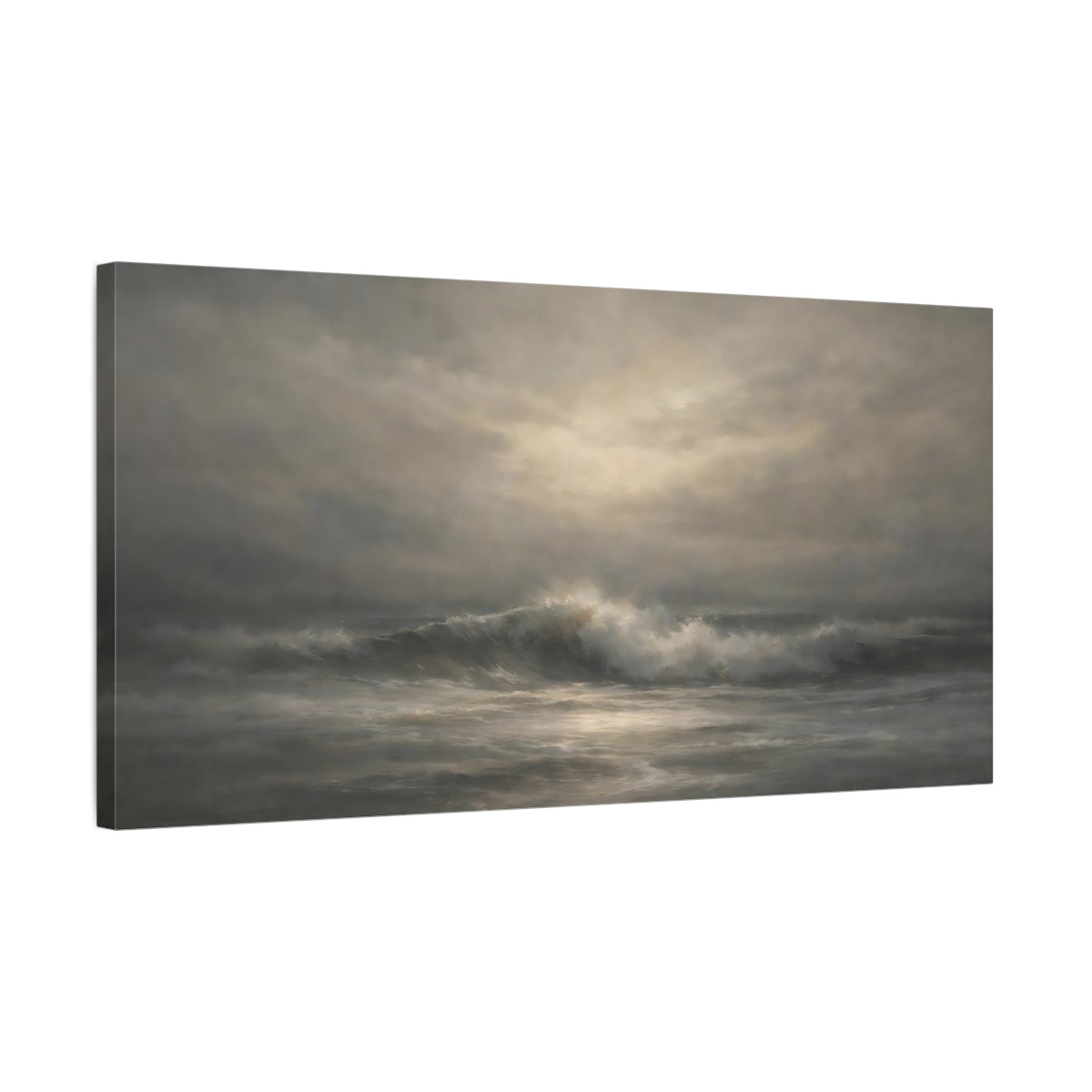 Side Mockup 2. Nature Ocean Waves Monochrome Ocean shown as stretched canvas wall art
