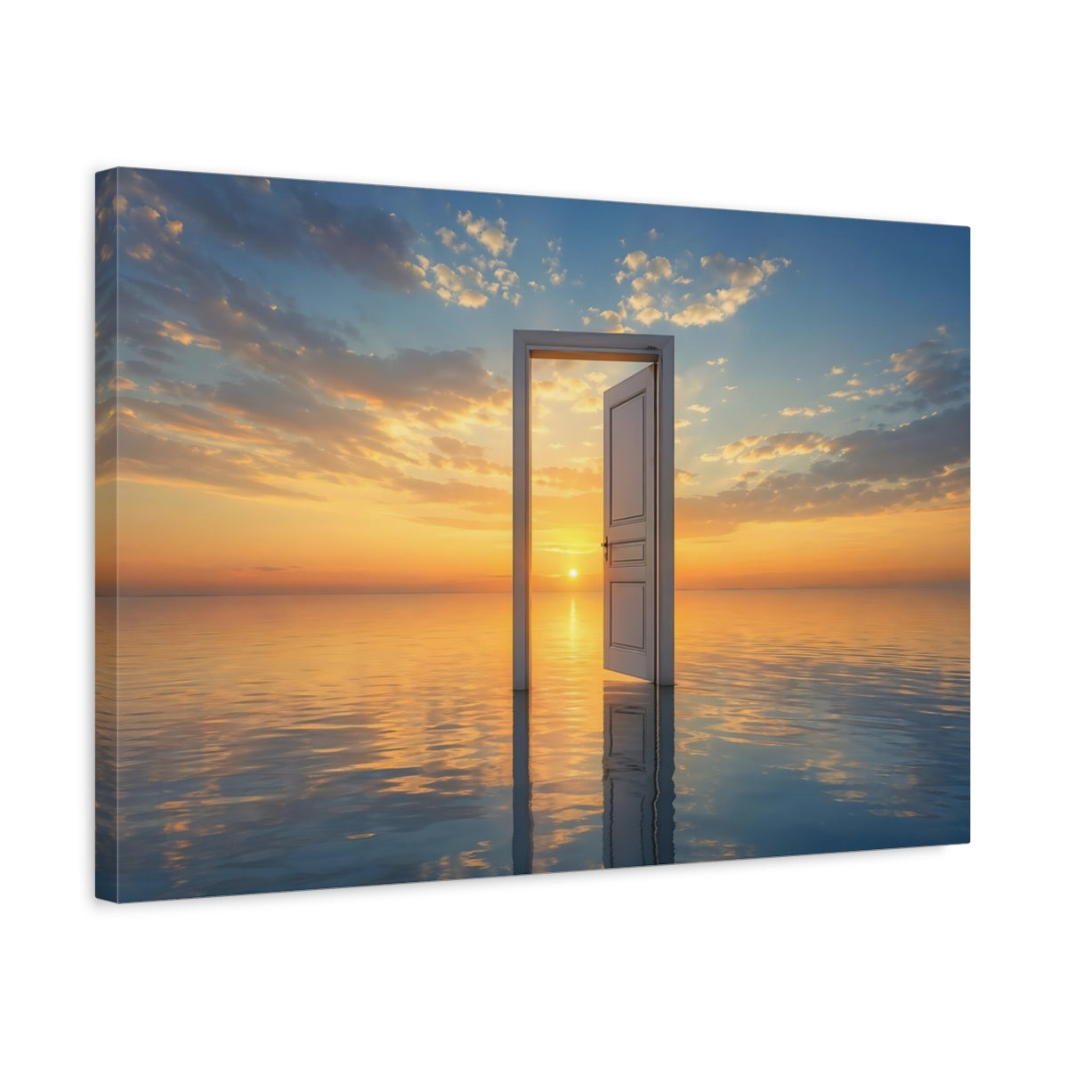 Side Mockup 3. Nature Open Door Orange And Blue shown as stretched canvas wall art