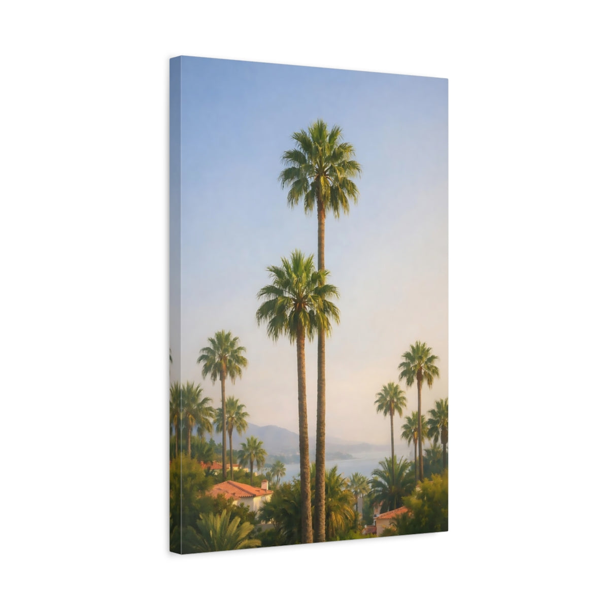 Side Mockup 3. Nature Palm Trees Tropical Green Landscape shown as stretched canvas wall art