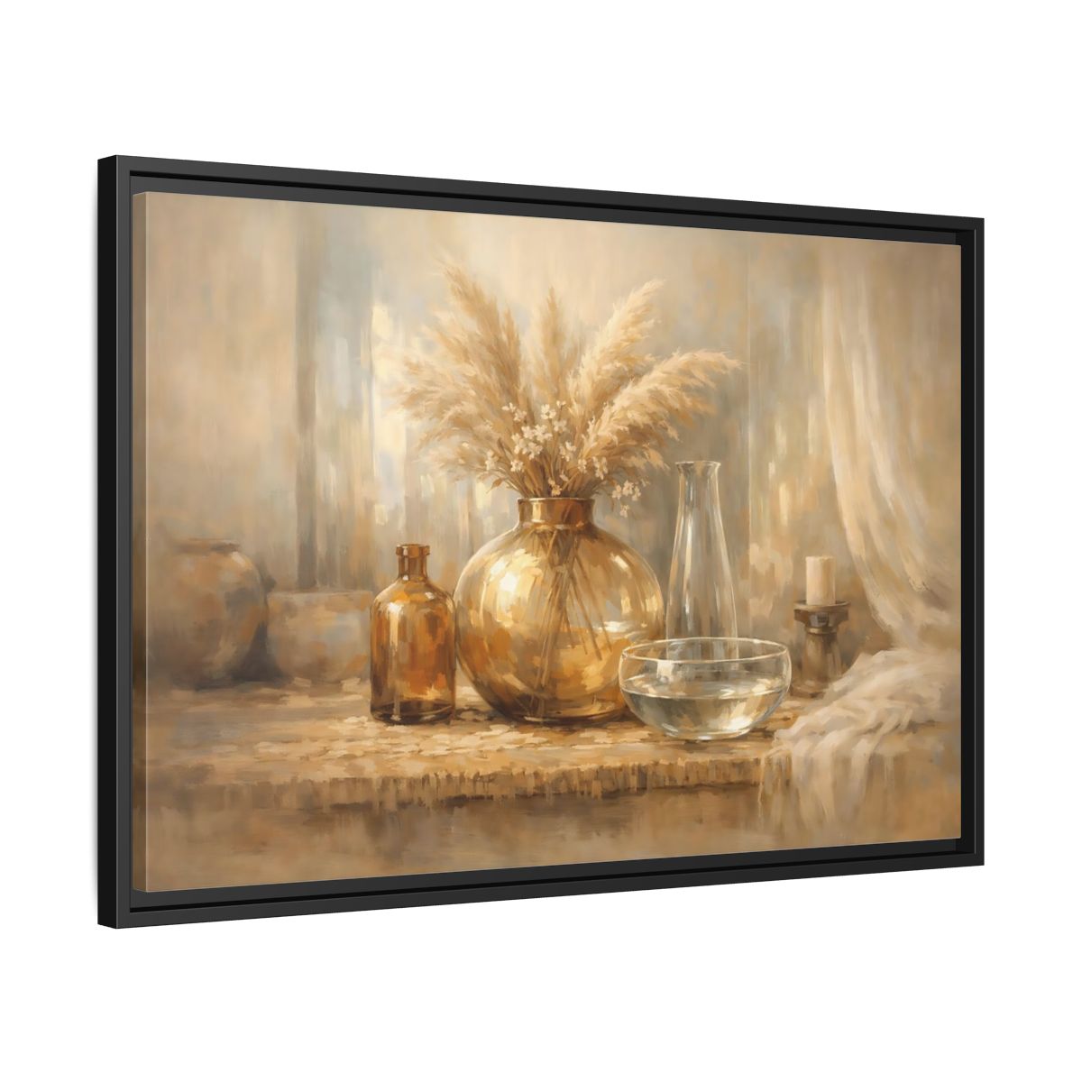 Side Mockup 14. Nature Pampas Grass Neutral Tones shown as stretched canvas wall art