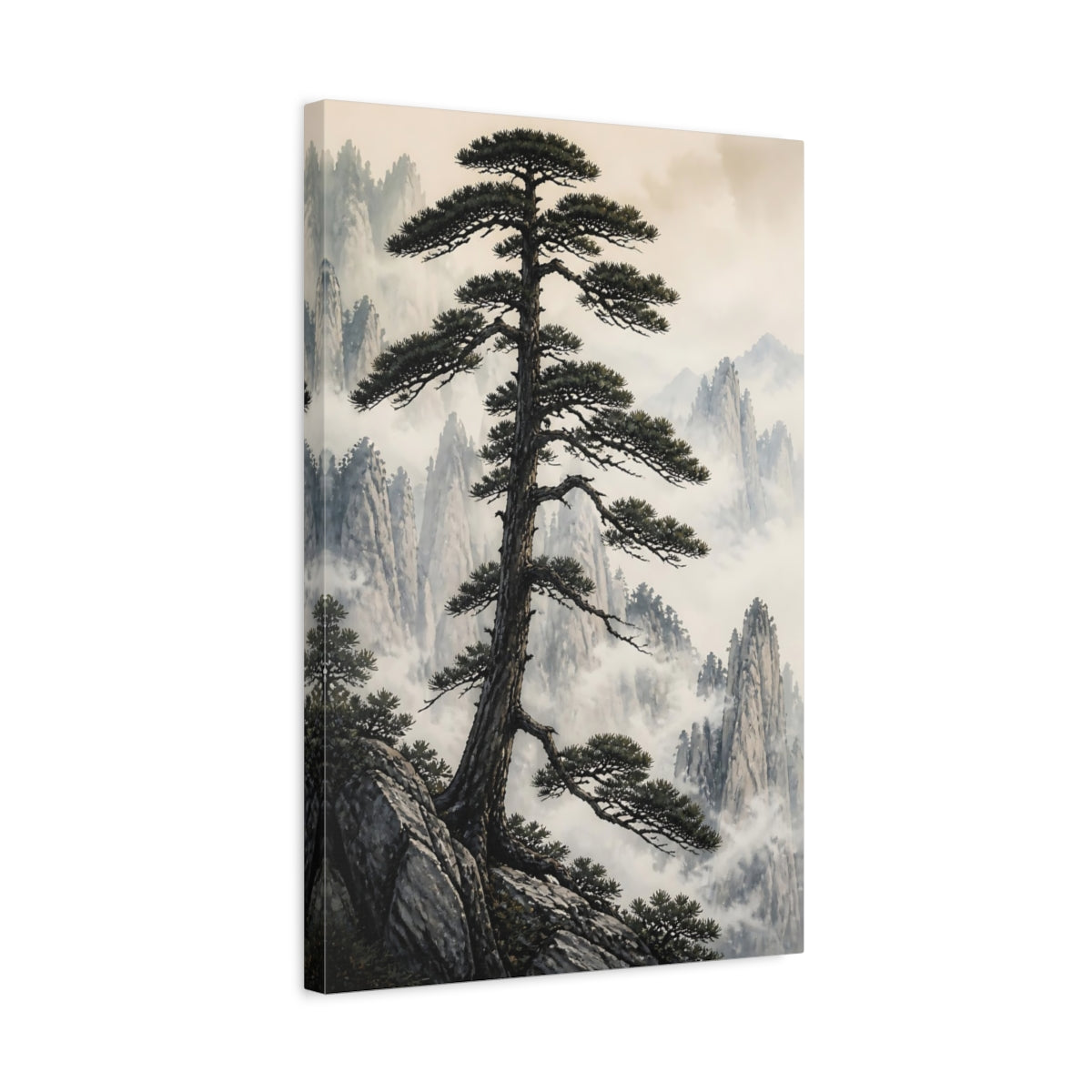 Side Mockup 3. Nature Pine Tree Green Pine Mountain shown as stretched canvas wall art