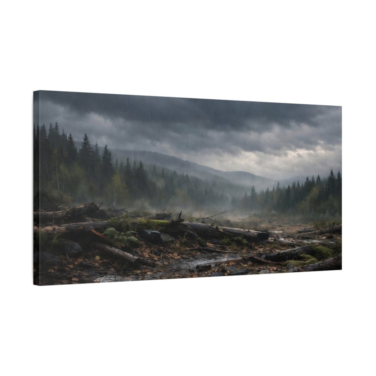 Nature Rainy Forest Dark Landscape - Canvas Wall Art Print - YesArtYes