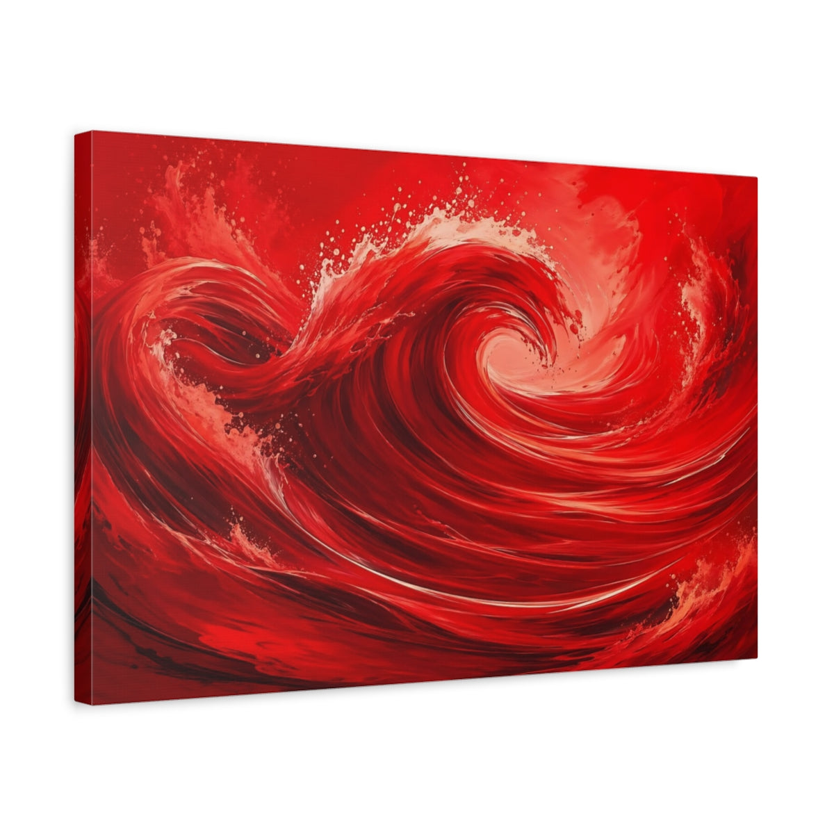 Side Mockup 3. Nature Red Wave Red Abstract shown as stretched canvas wall art
