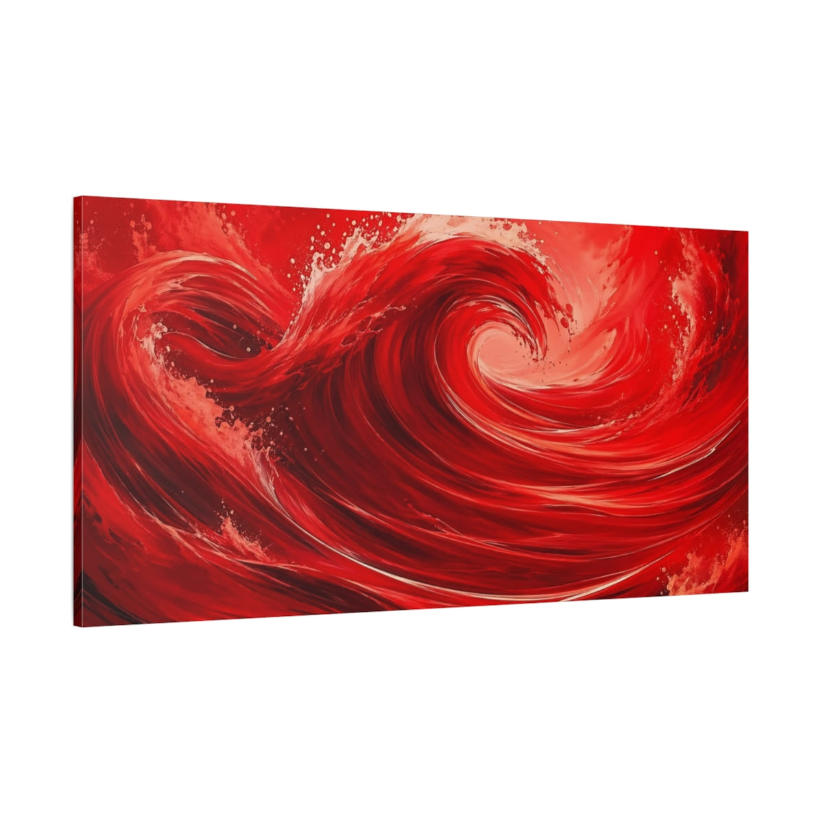 Side Mockup 2. Nature Red Wave Red And White shown as stretched canvas wall art