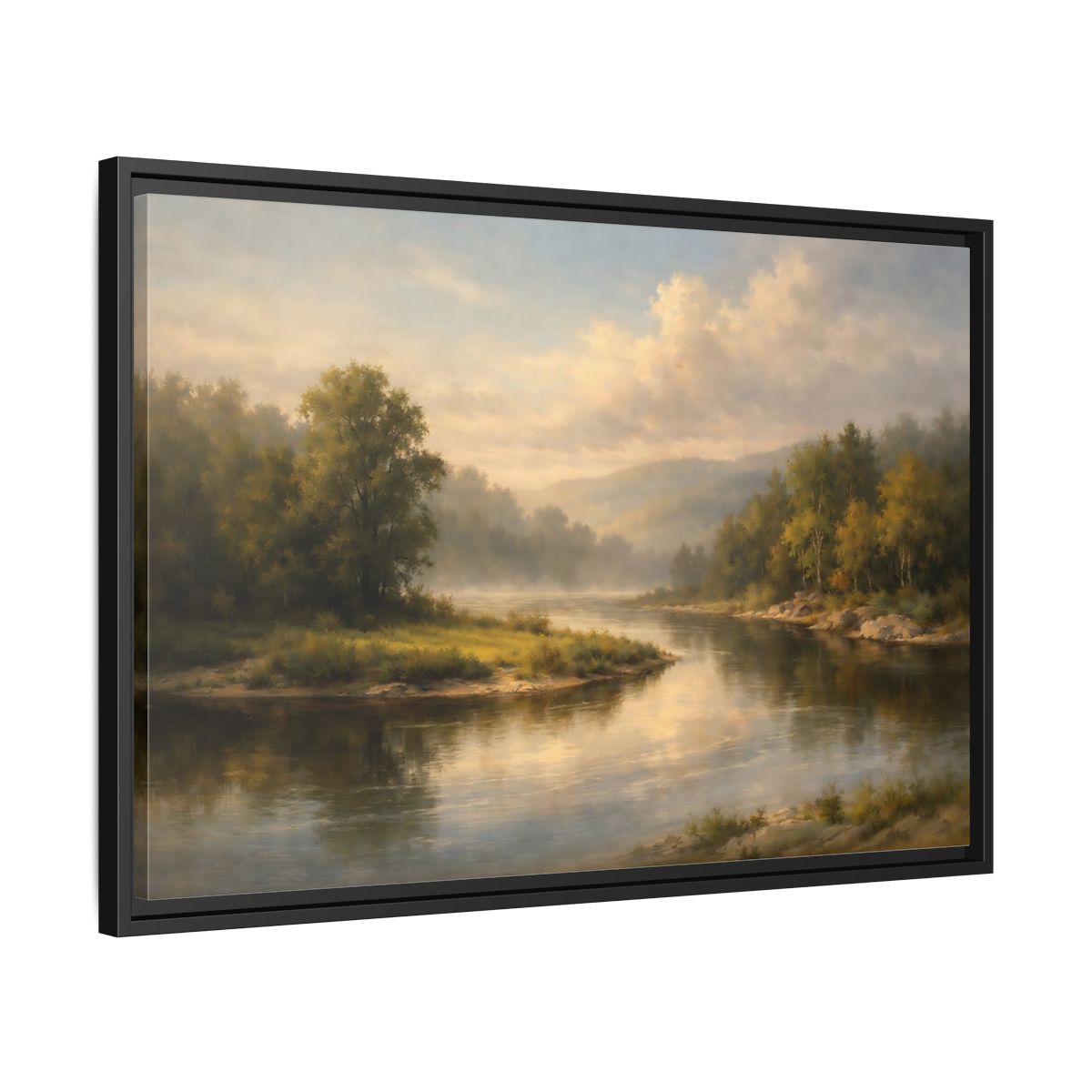 Side Mockup 14. Nature River Landscape Misty River shown as stretched canvas wall art