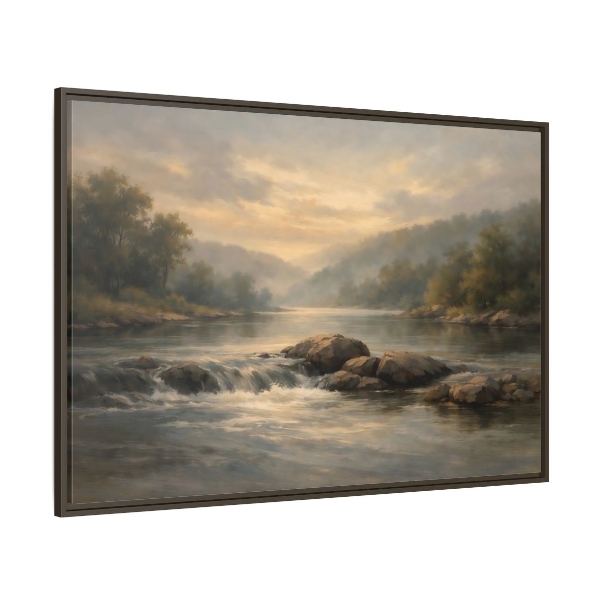 Misty River Landscape Framed Canvas Wall Art - YesArtYes