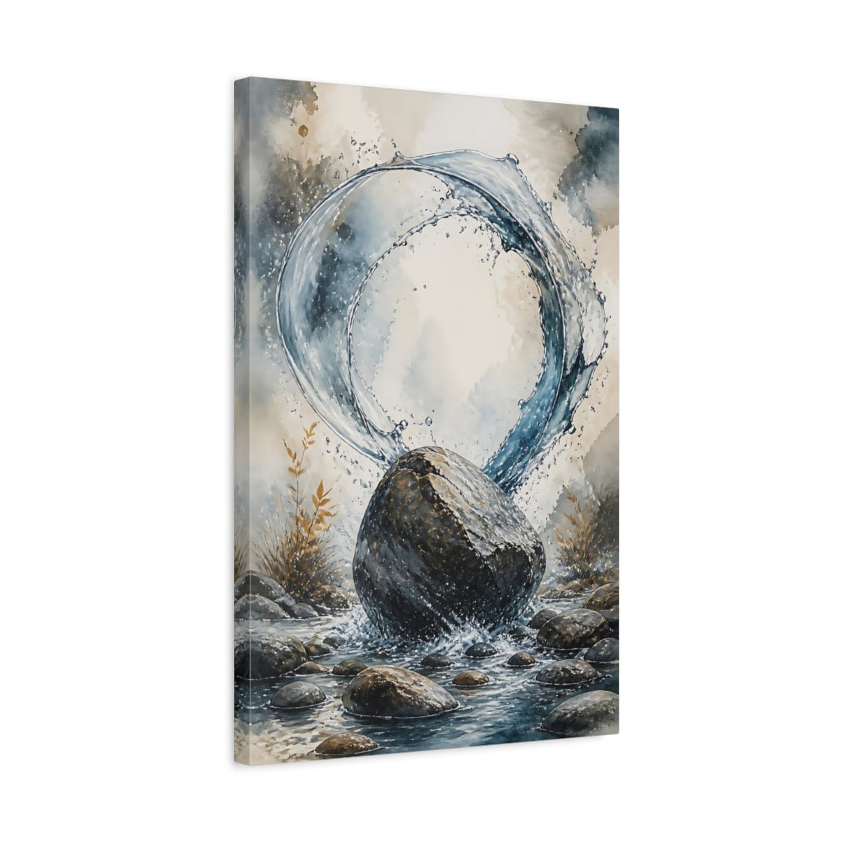 Nature Rock And Water Splash Canvas Wall Art Print – Watercolor Living Room, Above Sofa - YesArtYes