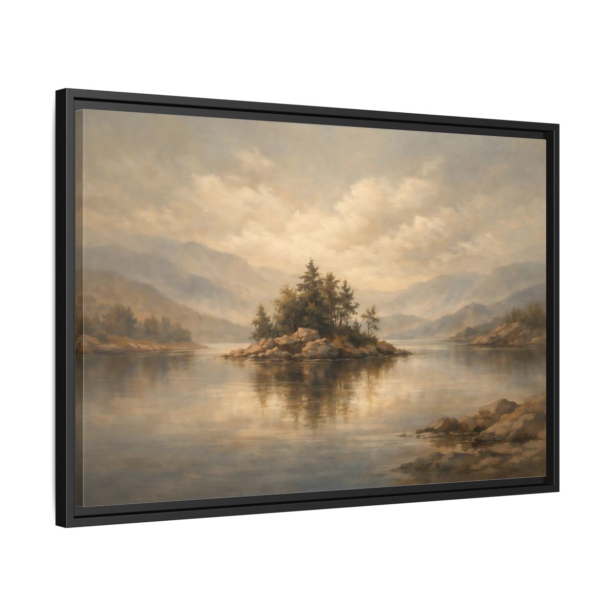 Side Mockup 14. Nature Rocky Island Muted Nature Scene shown as stretched canvas wall art
