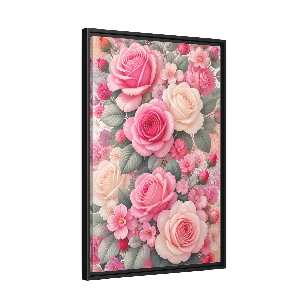 Side Mockup 14. Nature Roses Pink Roses shown as framed canvas print