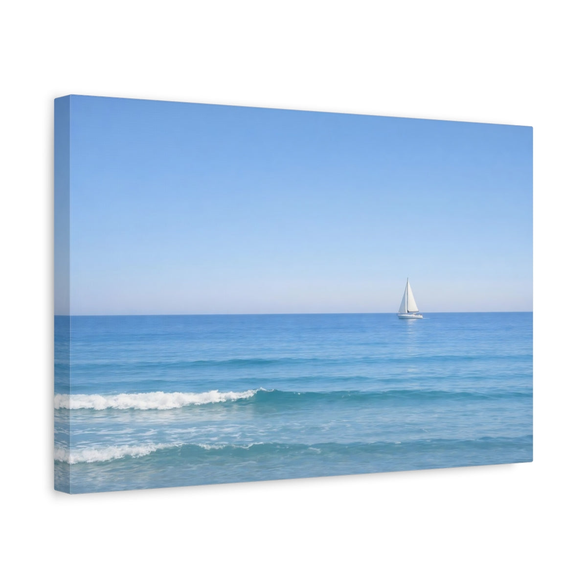 Side Mockup 4. Nature Sailboat Blue Ocean Sailboat shown as stretched canvas wall art