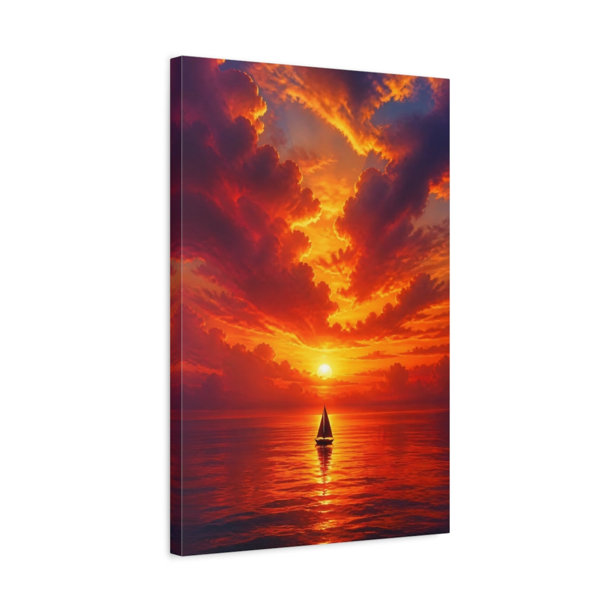 Side Mockup 3. Nature Sailboat Orange Sunset shown as stretched canvas wall art