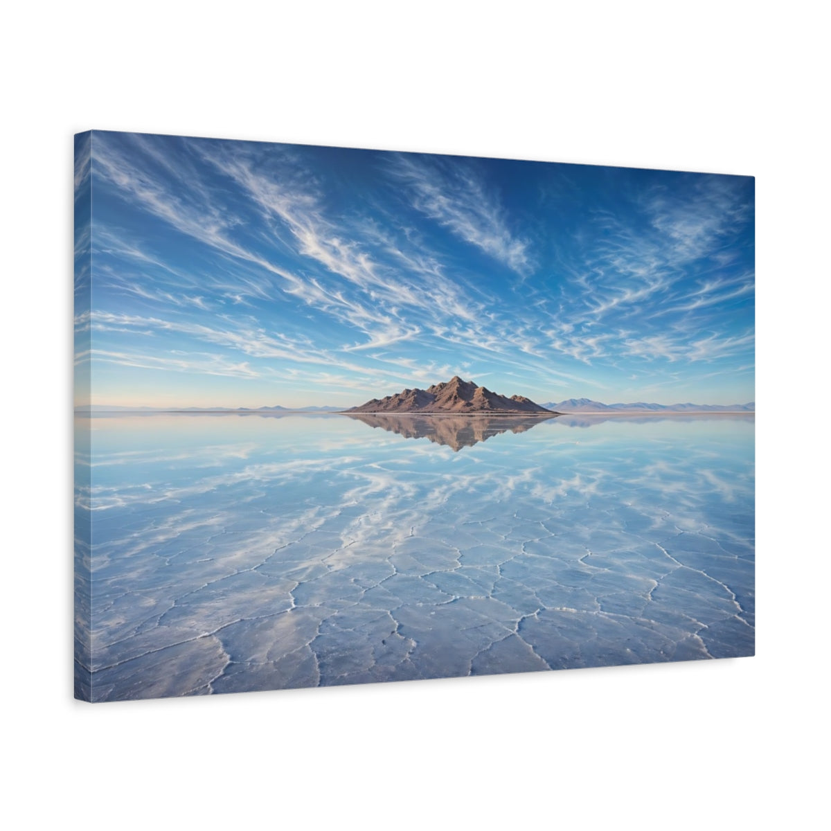 Side Mockup 3. Nature Salt Flats Blue Landscape shown as stretched canvas wall art