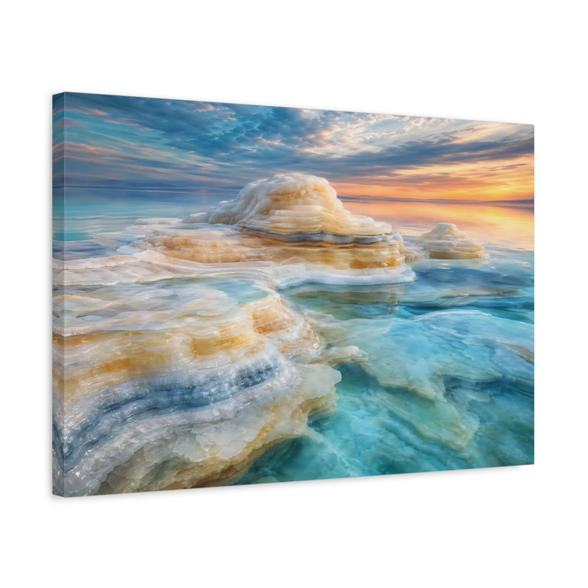Side Mockup 3. Nature Salt Formations Blue Orange Salt shown as stretched canvas wall art