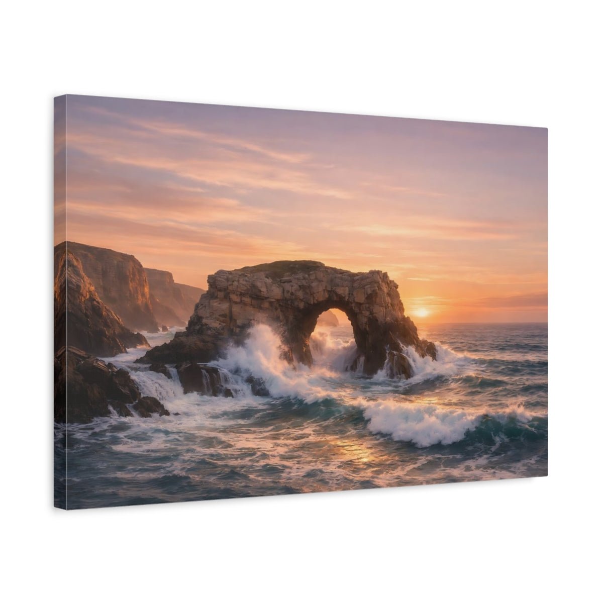 Nature Sea Arch Sunset Ocean - Canvas Wall Art Print - YesArtYes