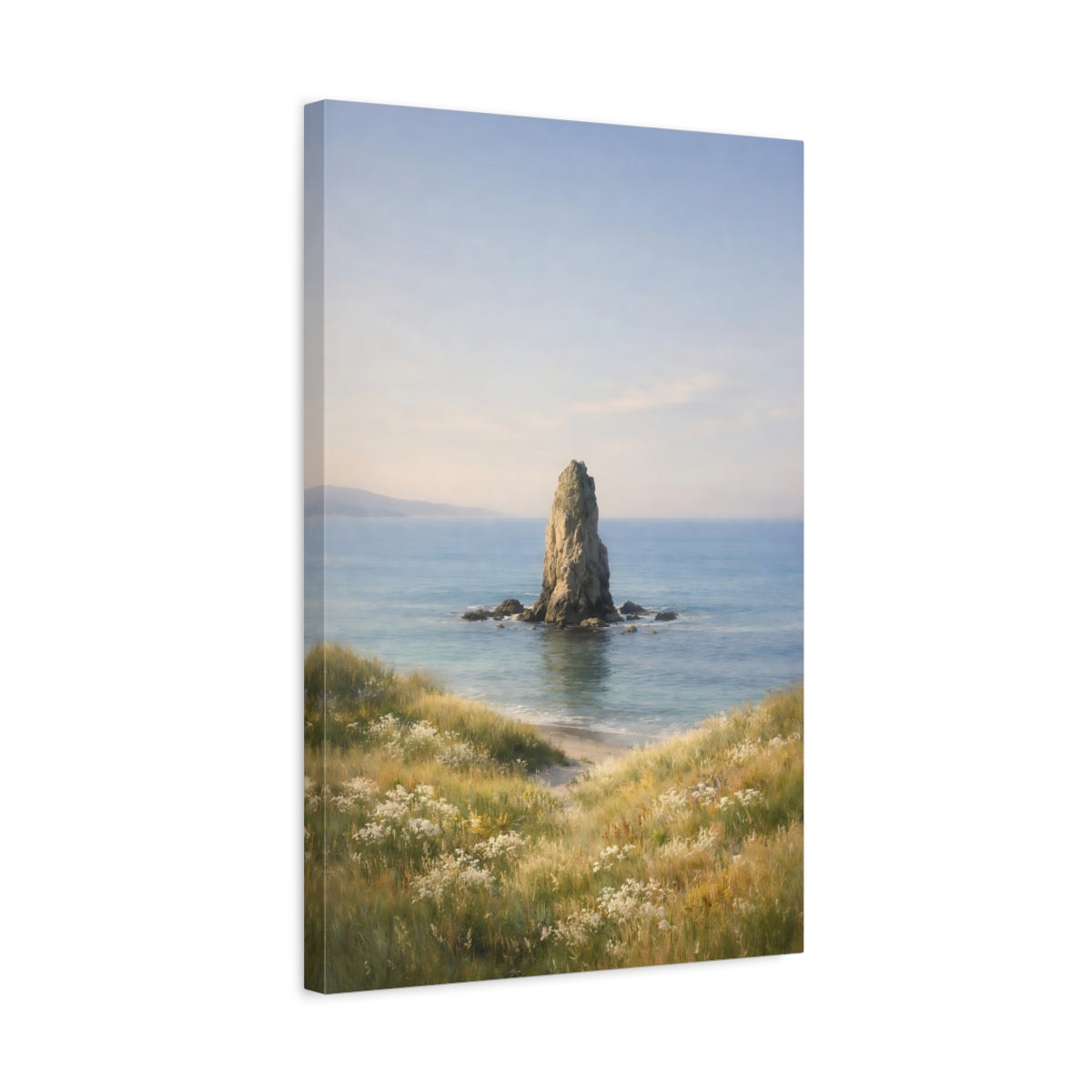 Side Mockup 3. Nature Sea Stack Coastal Landscape shown as stretched canvas wall art